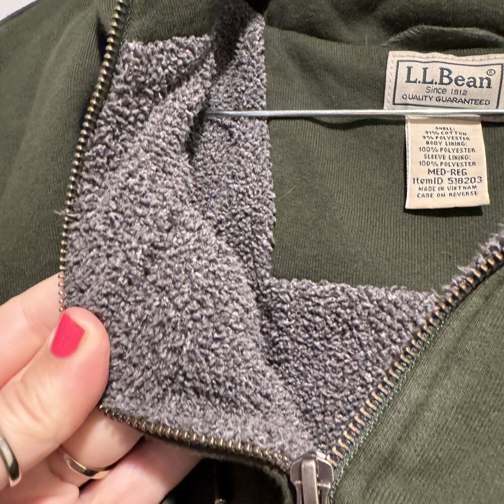 LL Bean Green Half Zip Sweatshirt Sherpa Fleece Lined Mens Medium - Picture 4 of 5